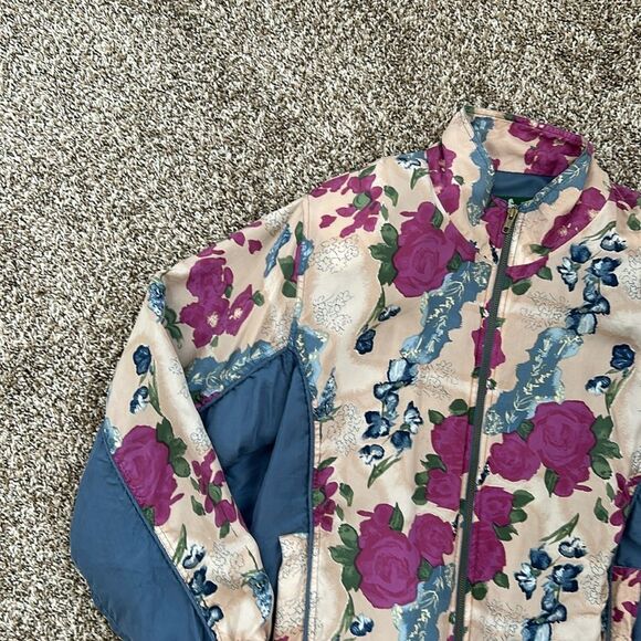 Vintage 90s Hunt Club Silk Floral Windbreaker Zipper Jacket Medium - Picture 10 of 13